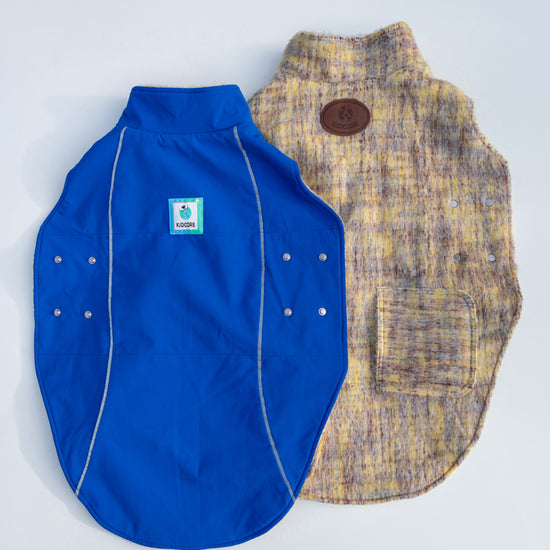 KIDCORE Blueberry Cheese Vest - Comparison of Waterproof Blue and Plaid Wool Sides