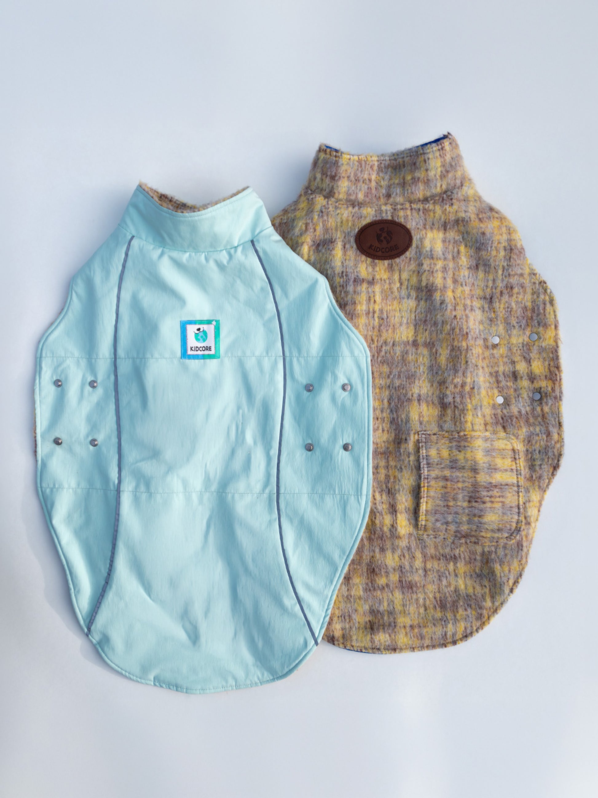 KIDCORE Mint Mocha Vest - Comparison of Waterproof Mint and Plaid Wool Sides