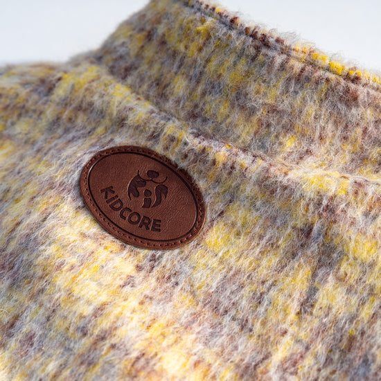 KIDCORE Leather Logo Patch on Japanese Plaid Wool Fabric