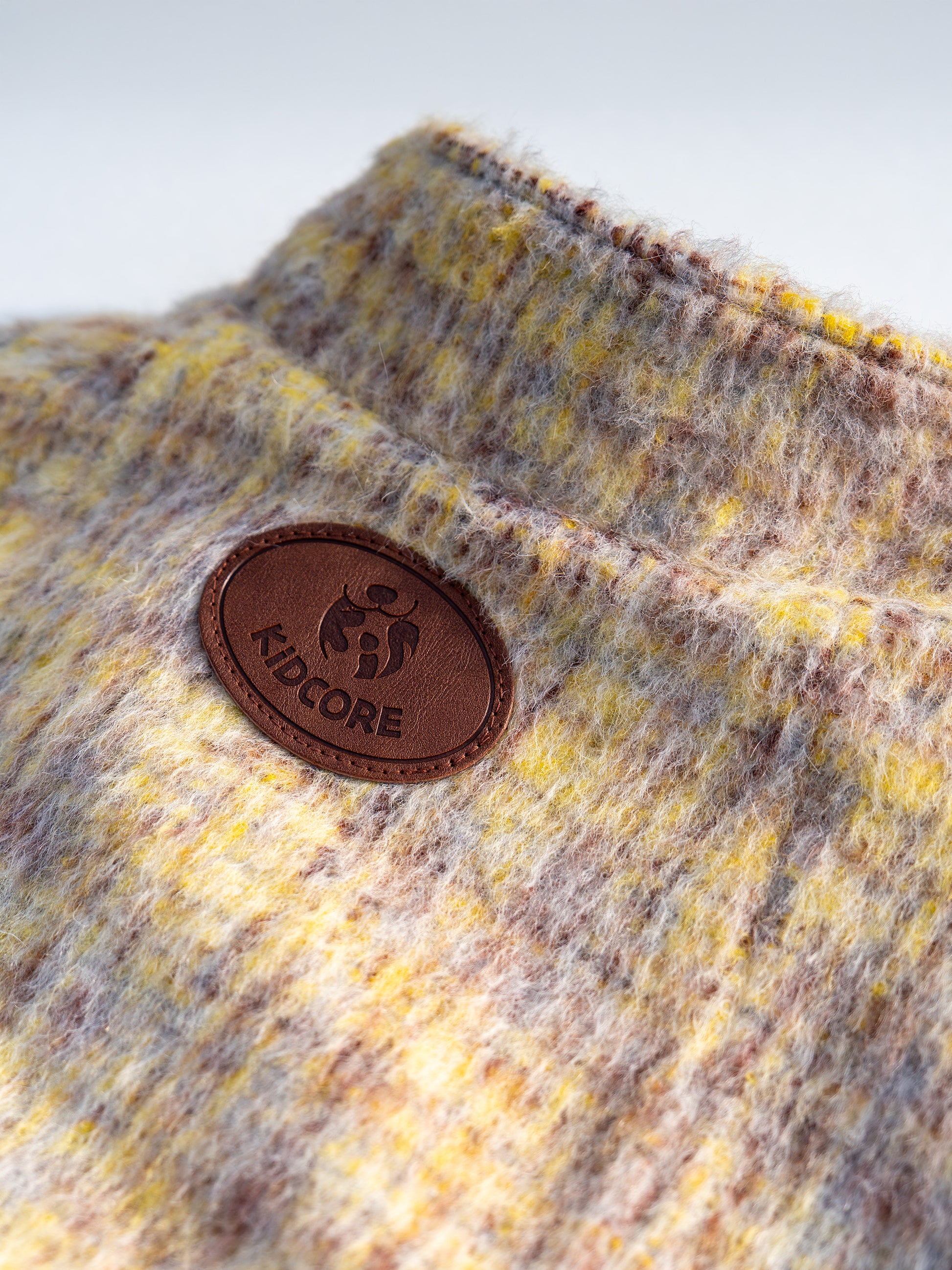 KIDCORE Leather Logo Patch on Japanese Plaid Wool Fabric